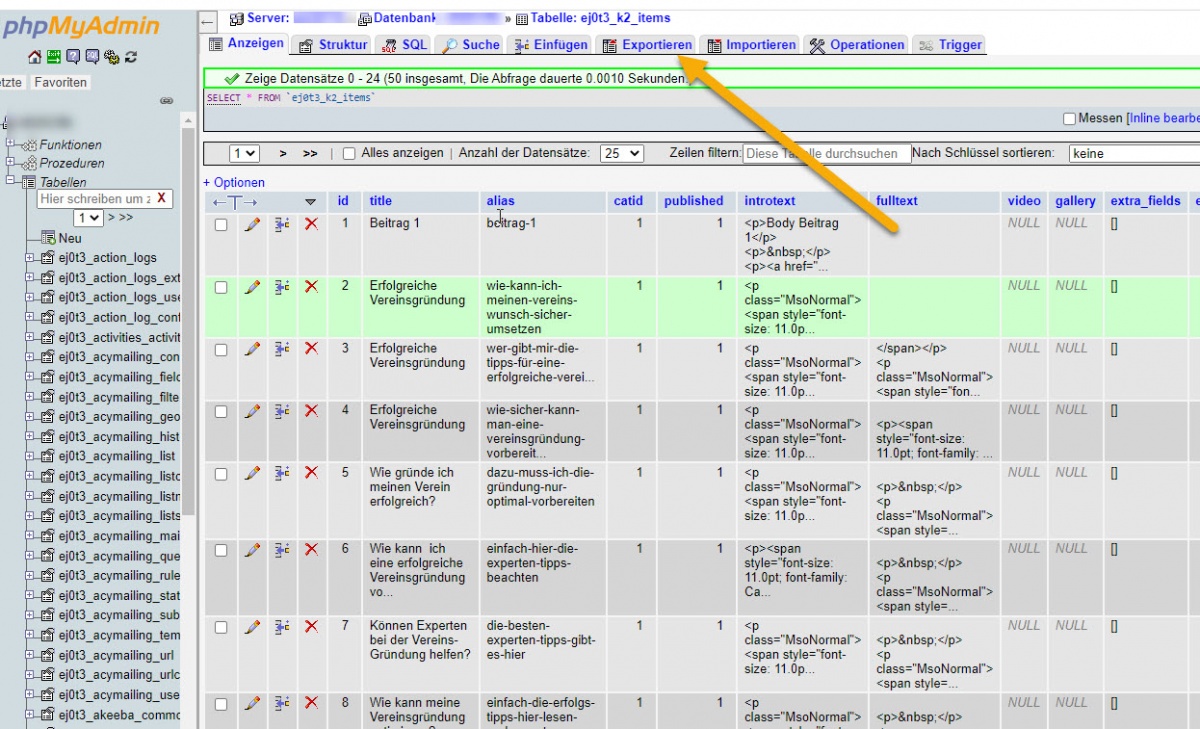 Import von k2-Artikeln aus Joomla zum cmsgenial blog in 1 Minute