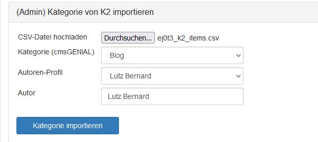 Import von k2-Artikeln aus Joomla zum cmsgenial blog in 1 Minute